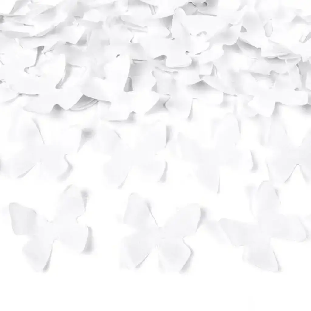 Confetti-rør 40 cm sommerfugl hvid