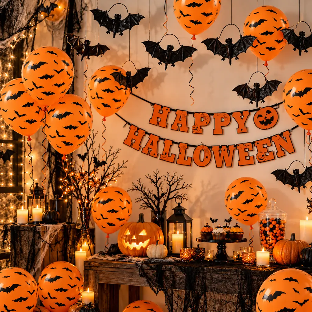 Sæt med 50 Halloween-balloner med flagermusmotiv