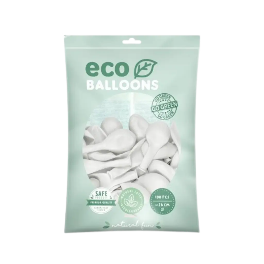 Pakke med 100 hvide, biologisk nedbrydelige balloner