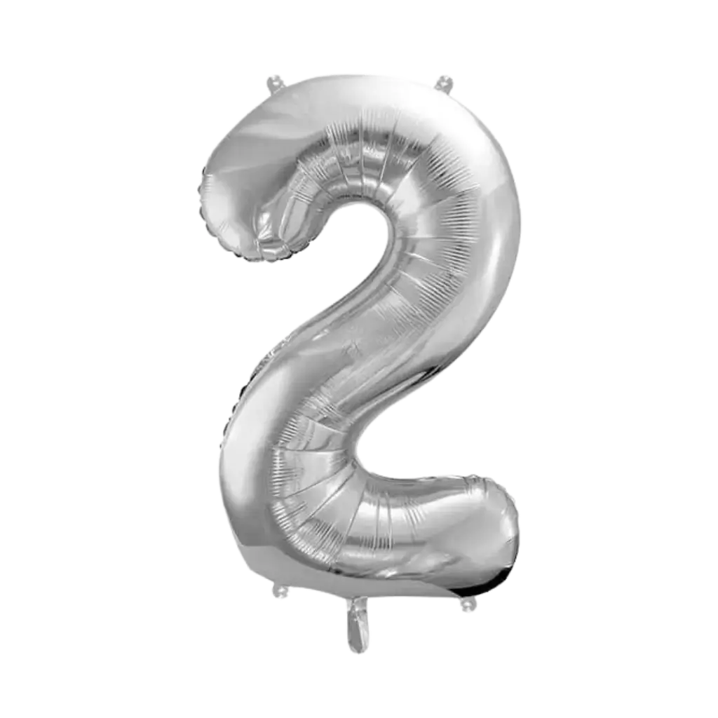 Fødselsdagsballon nummer 2 sølv 86 cm