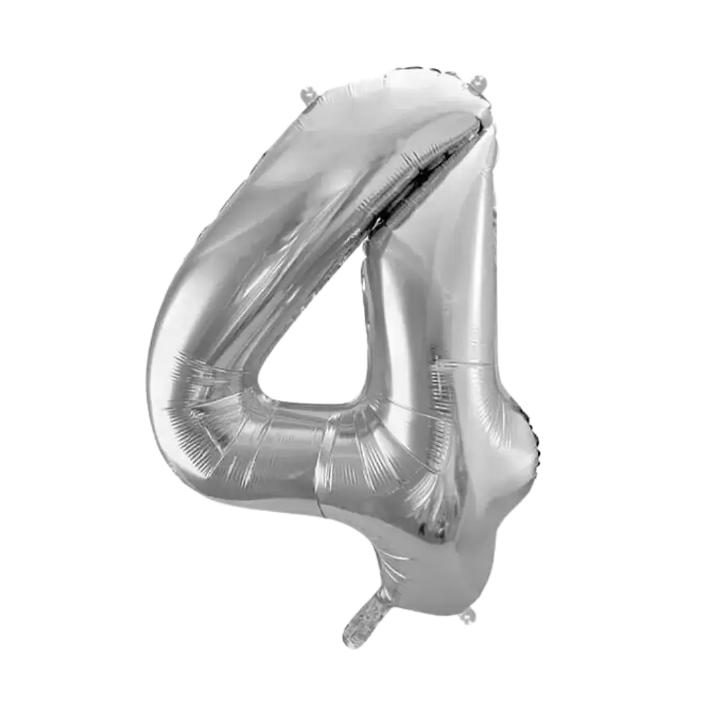 Fødselsdagsballon nummer 4 sølv 86cm
