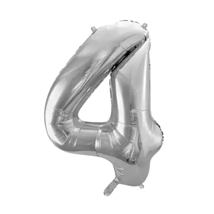 Fødselsdagsballon nummer 4 sølv 86cm