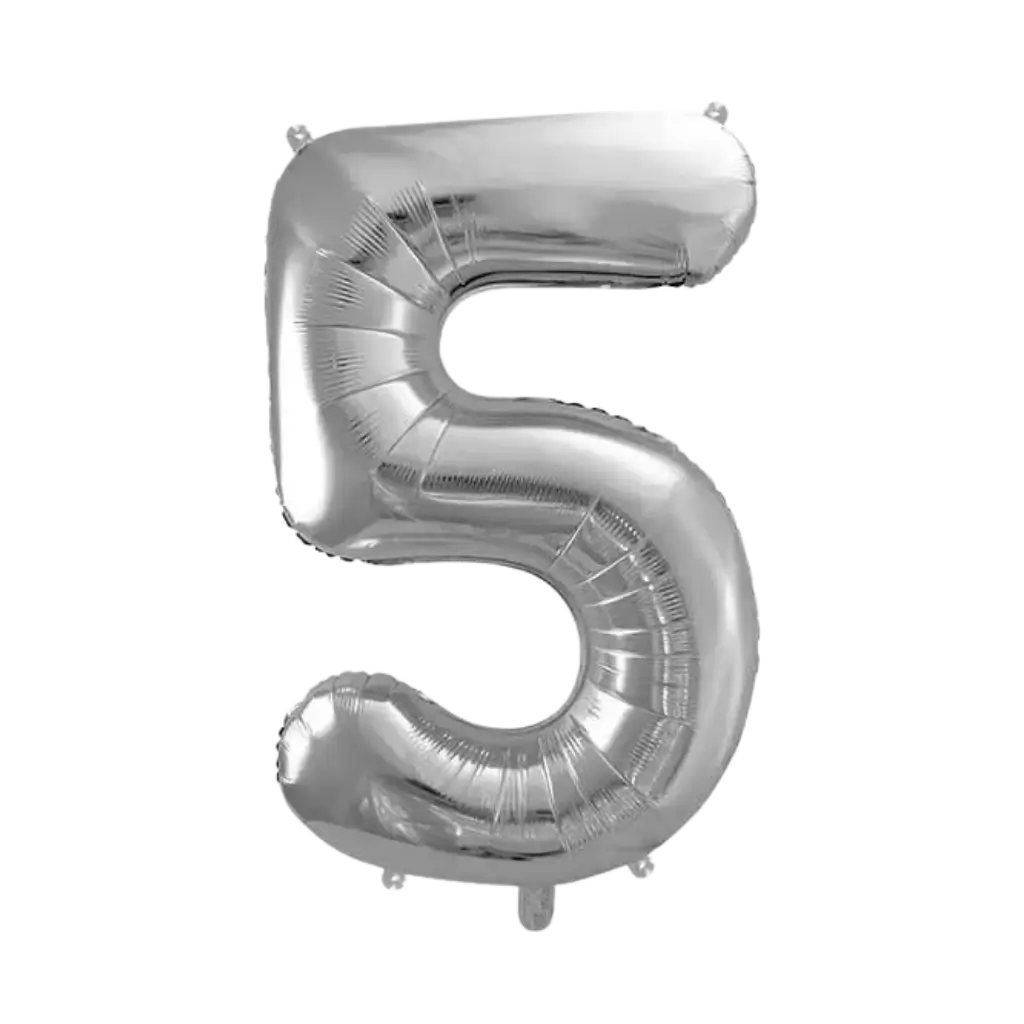 Fødselsdagsballon nummer 5 sølv 86cm