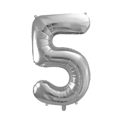 Fødselsdagsballon nummer 5 sølv 86cm