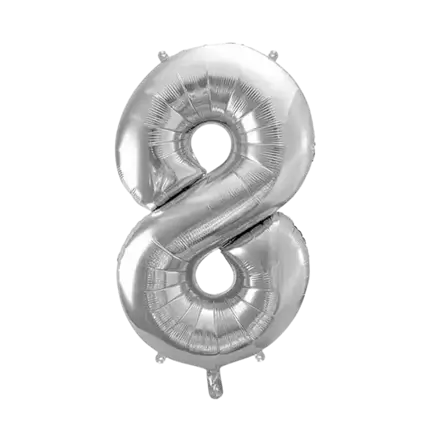 Fødselsdagsballon nummer 8 sølv 86cm