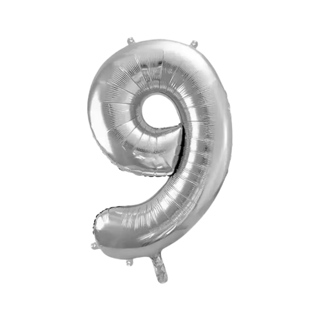 Fødselsdagsballon nummer 9 sølv 86cm
