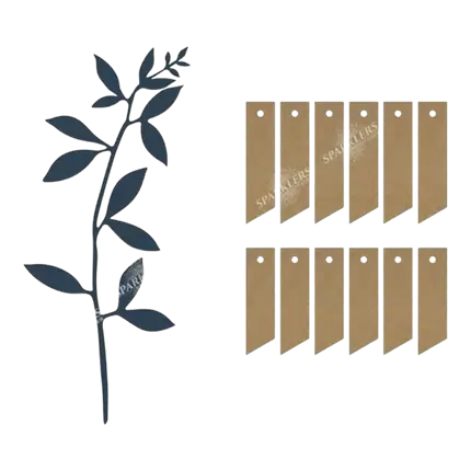 Gren med bladdesign, marineblå med etiketter