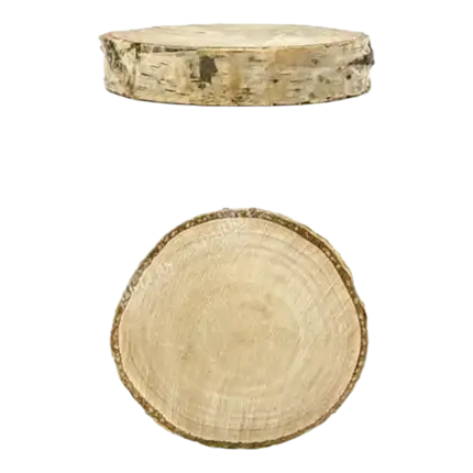 20 bordkort af træ, diameter 4,5-6,5 cm