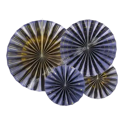 Blå dekorative roser med guldmotiver (4 stk.)