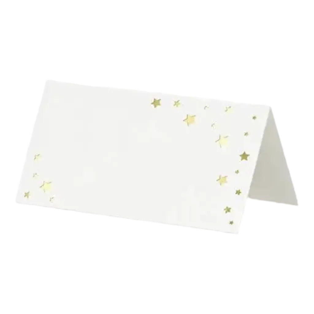 Pladskort i hvidt papir med guldstjerner (sæt med 10 stk.)