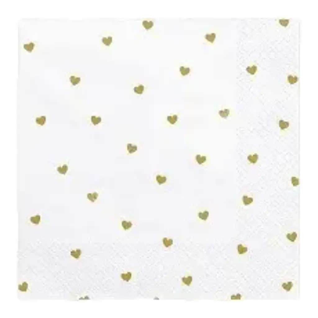 Hvid papirhåndklæde med guldhjerte (sæt med 20 stk.)