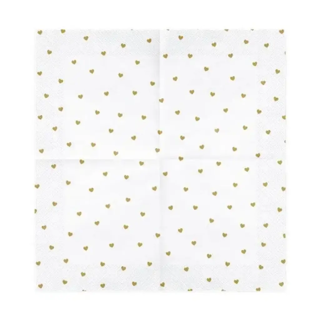 Hvid papirhåndklæde med guldhjerte (sæt med 20 stk.)
