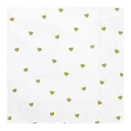 Hvid papirhåndklæde med guldhjerte (sæt med 20 stk.)