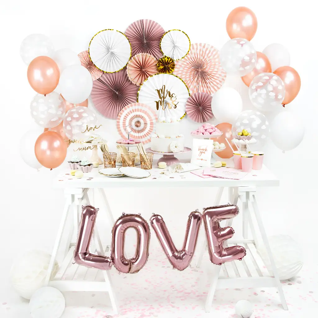 Pakke med 100 balloner i metallic rosa guld
