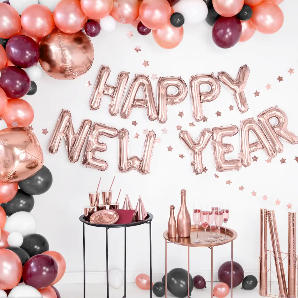 Pakke med 100 balloner i metallic rosa guld