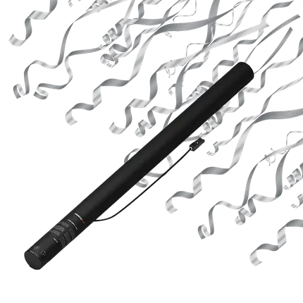 Streamer elektrisk konfetti kanon sølv metallic 80cm
