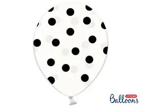 Sæt med 50 gennemsigtige balloner med sorte runde mønstre
