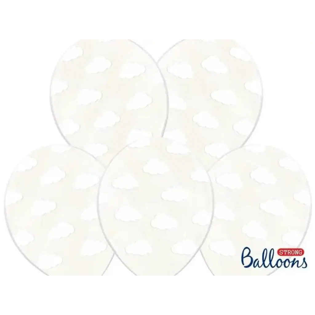 Pakke med 50 gennemsigtige balloner med hvidt skymønster