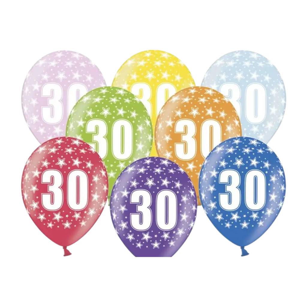 Balloner med "30"-indskrift (sæt med 6)