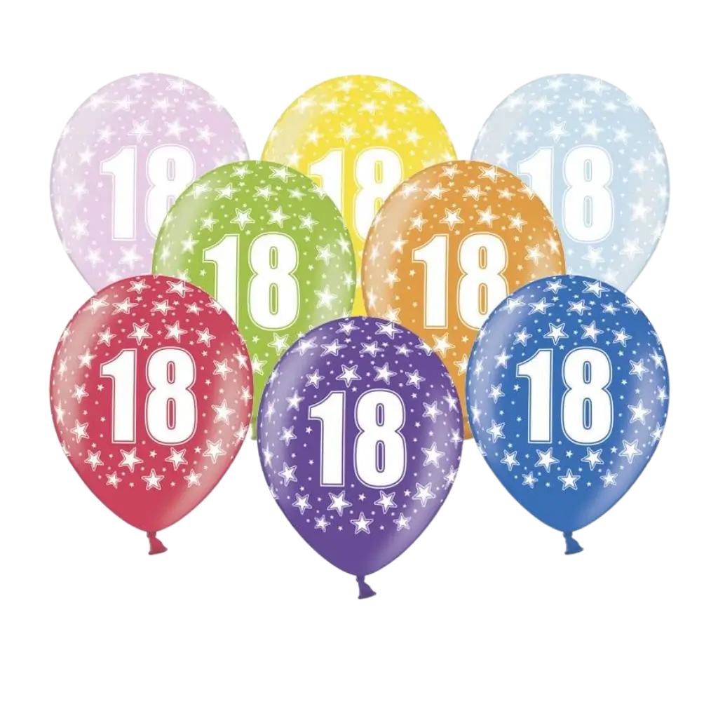 Balloner med påskriften "18" (sæt med 6)