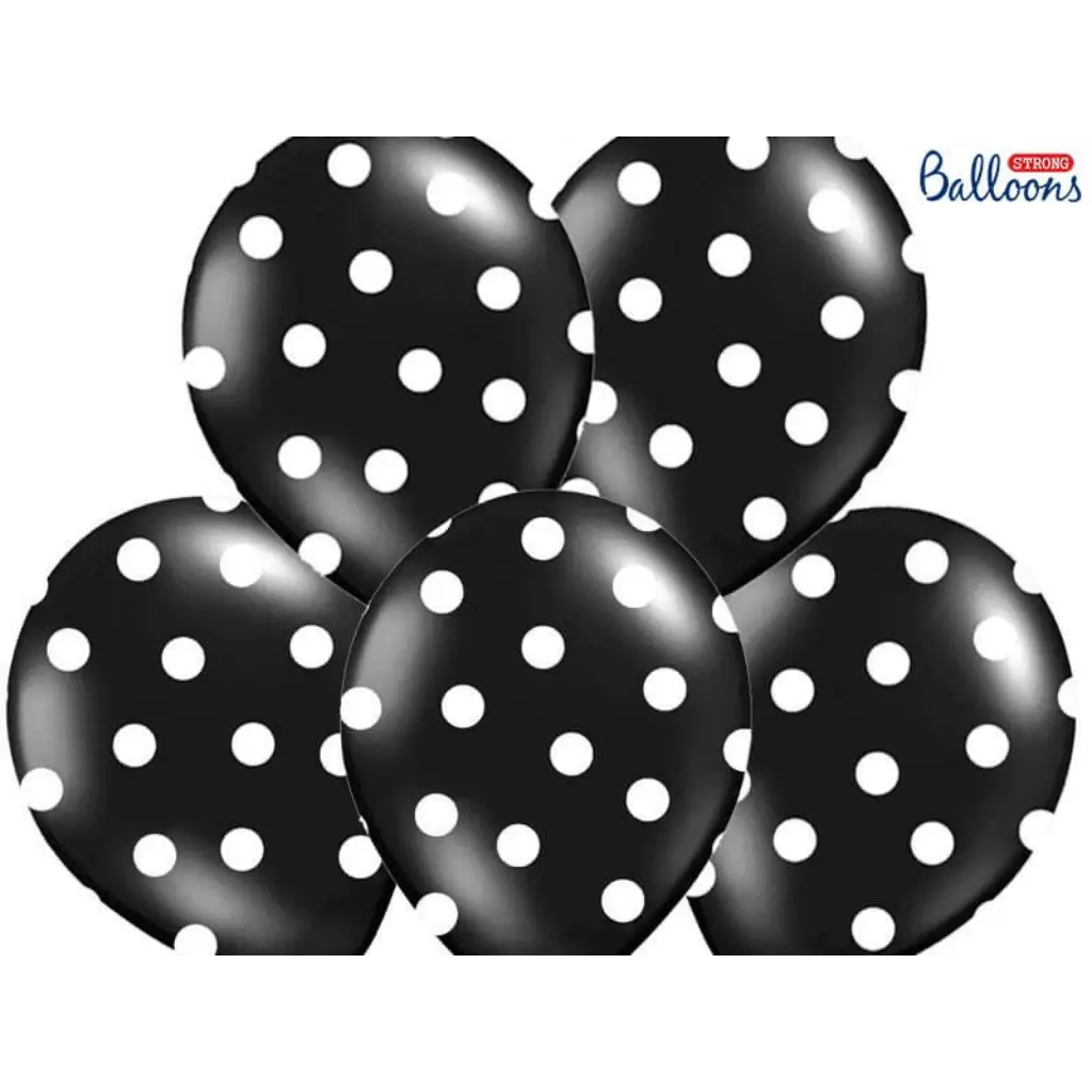 Sorte balloner med hvide runde mønstre (sæt med 6)
