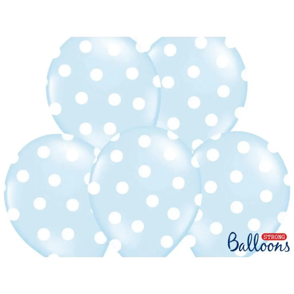 Blå balloner med hvide runde mønstre (sæt med 6)
