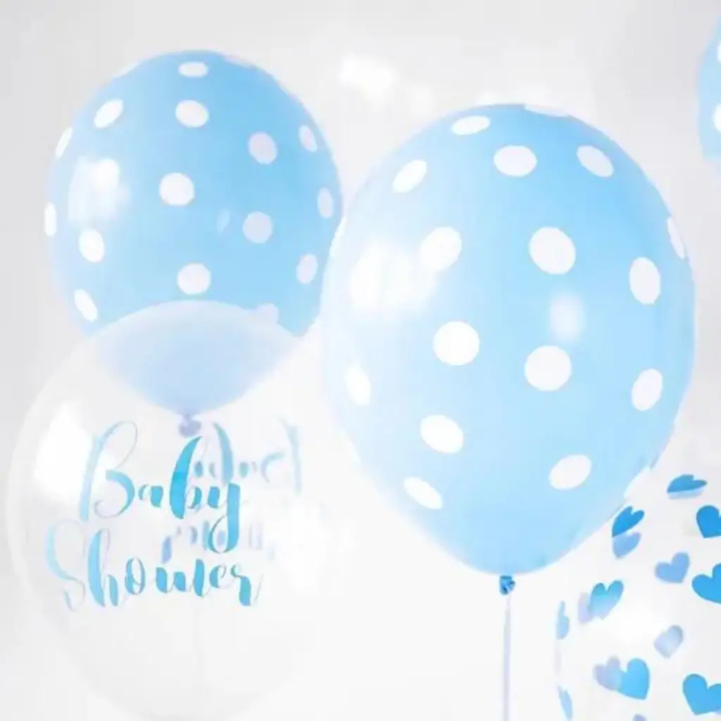 Blå balloner med hvide runde mønstre (sæt med 6)