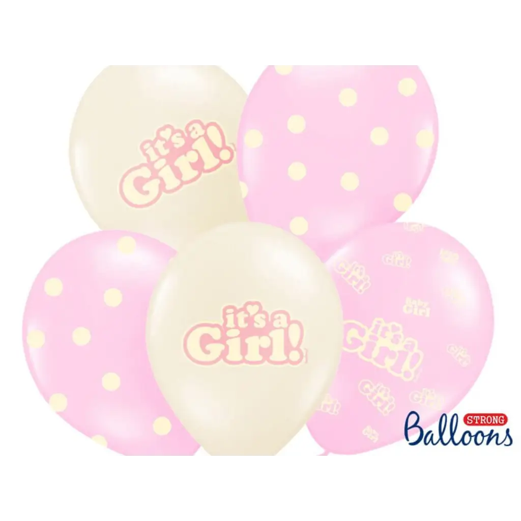 Sæt med 6 "Det er en pige"-balloner Mix