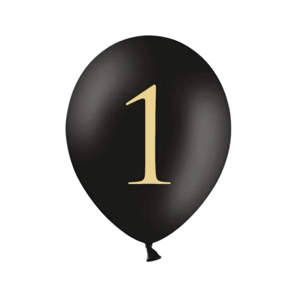 Sæt med 10 sorte balloner med "1"-indskrift