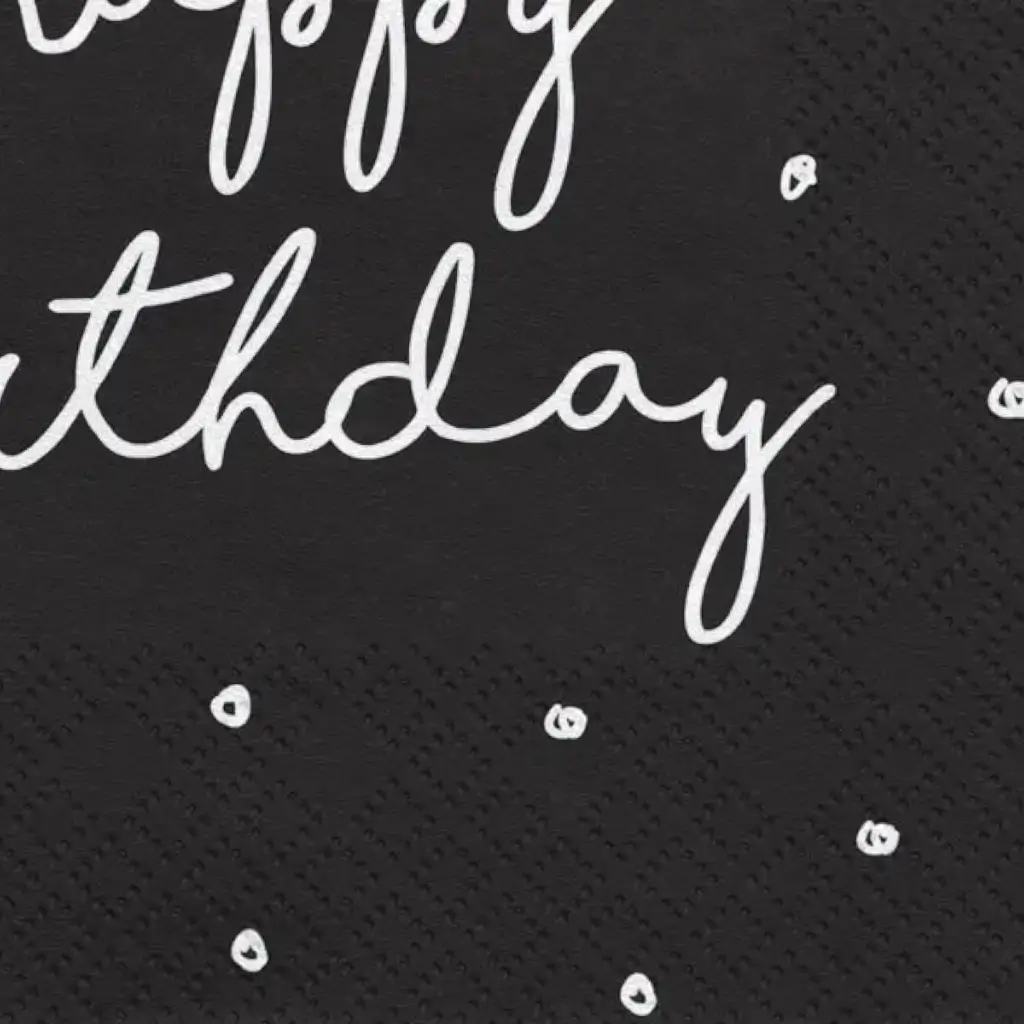 Sæt med 20 sorte Happy Birthday-papirservietter