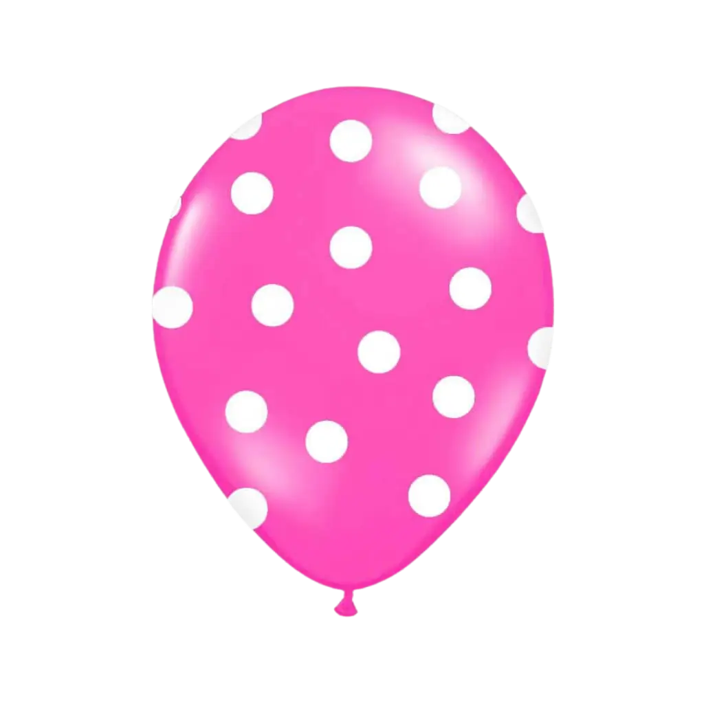 Mørk pink balloner med hvide runde mønstre (sæt med 6)