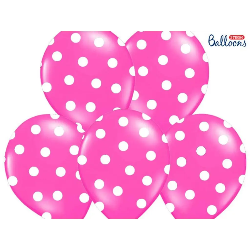 Mørk pink balloner med hvide runde mønstre (sæt med 6)