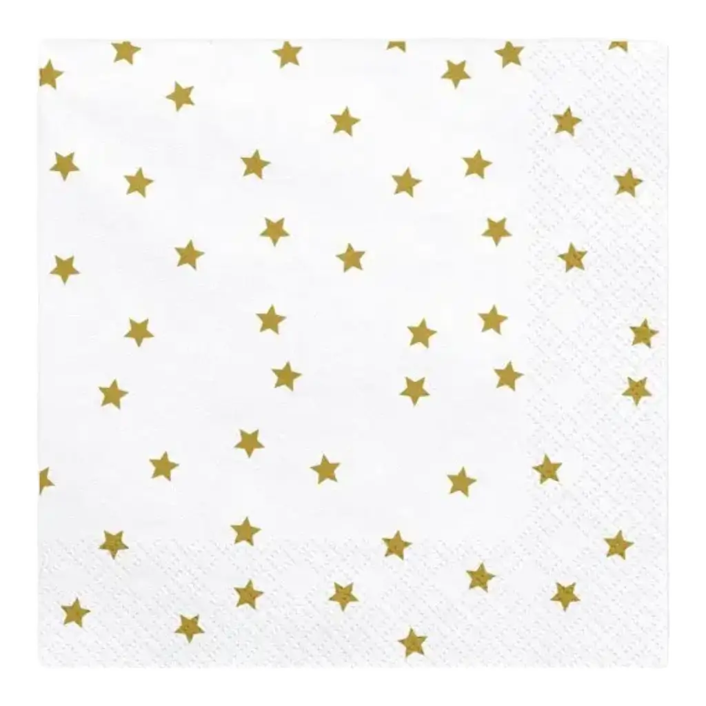 Hvid papirhåndklæde med guldstjerne (sæt med 20 stk.)