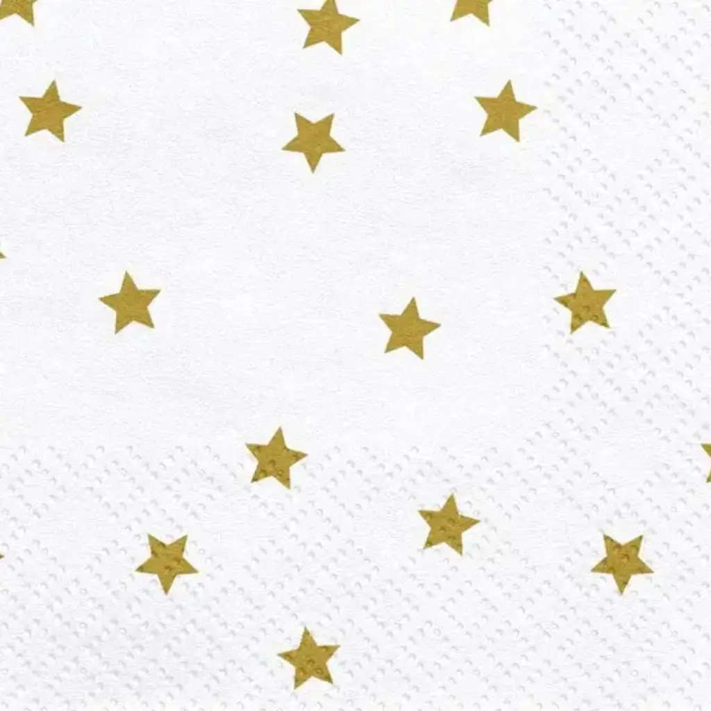 Hvid papirhåndklæde med guldstjerne (sæt med 20 stk.)