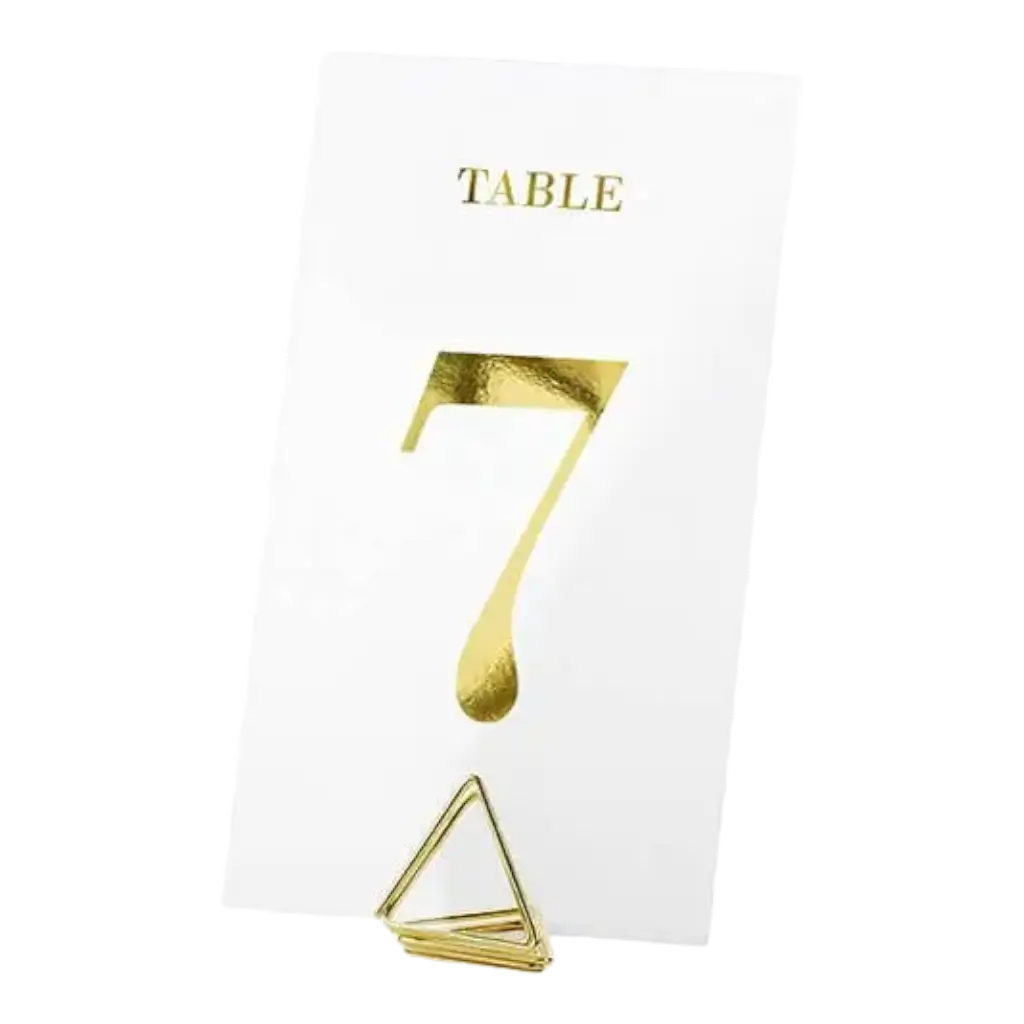 Bordnummer i guld på gennemsigtigt kort