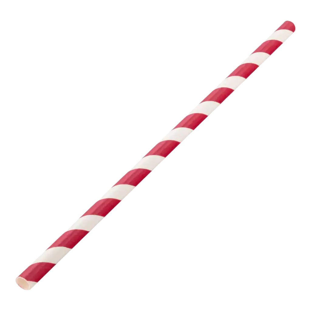 Rødstribet papirstrå 20cm /ø6mm (250 stk.)