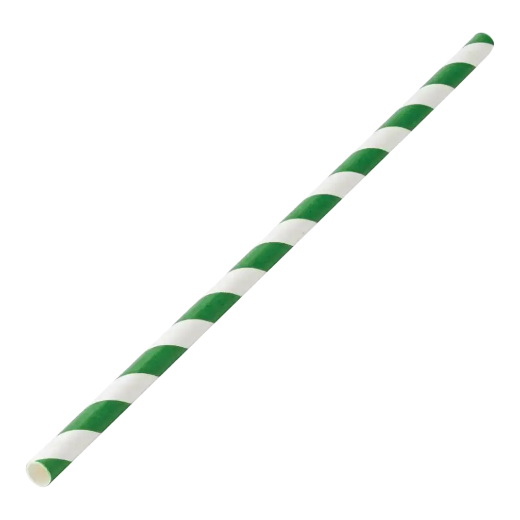 Grønt stribet papirstrå 20cm / ø6mm (250 stk.)