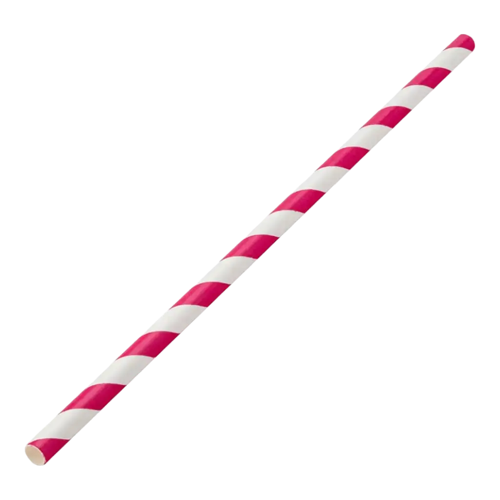 Pink stribet papirstrå 20cm /ø6mm (250 stk.)