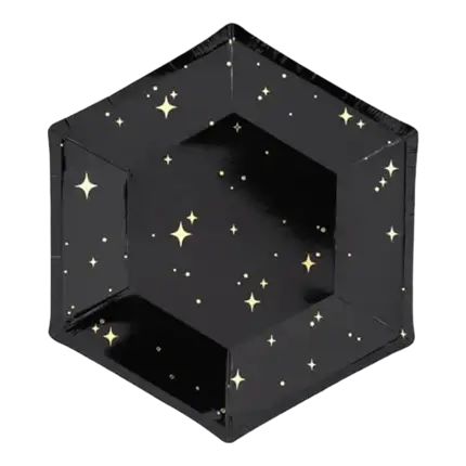 Sort paptallerken med guldmønster (sæt med 6 stk.)