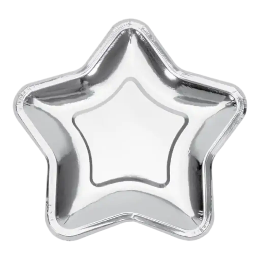 Sølvstjerne-paptallerkner (sæt med 6 stk.)