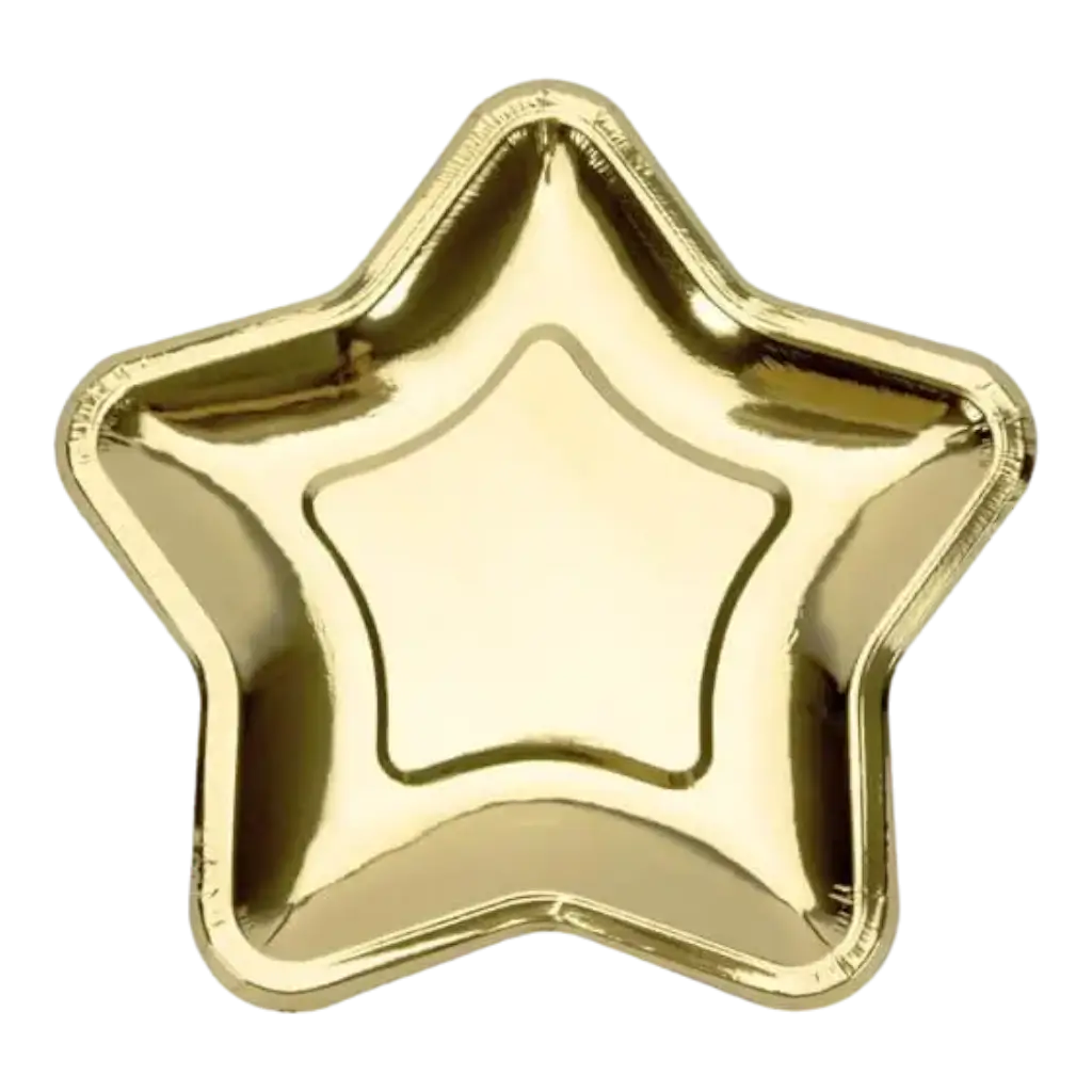 Paptallerken med guldstjerne (sæt med 6 stk.)