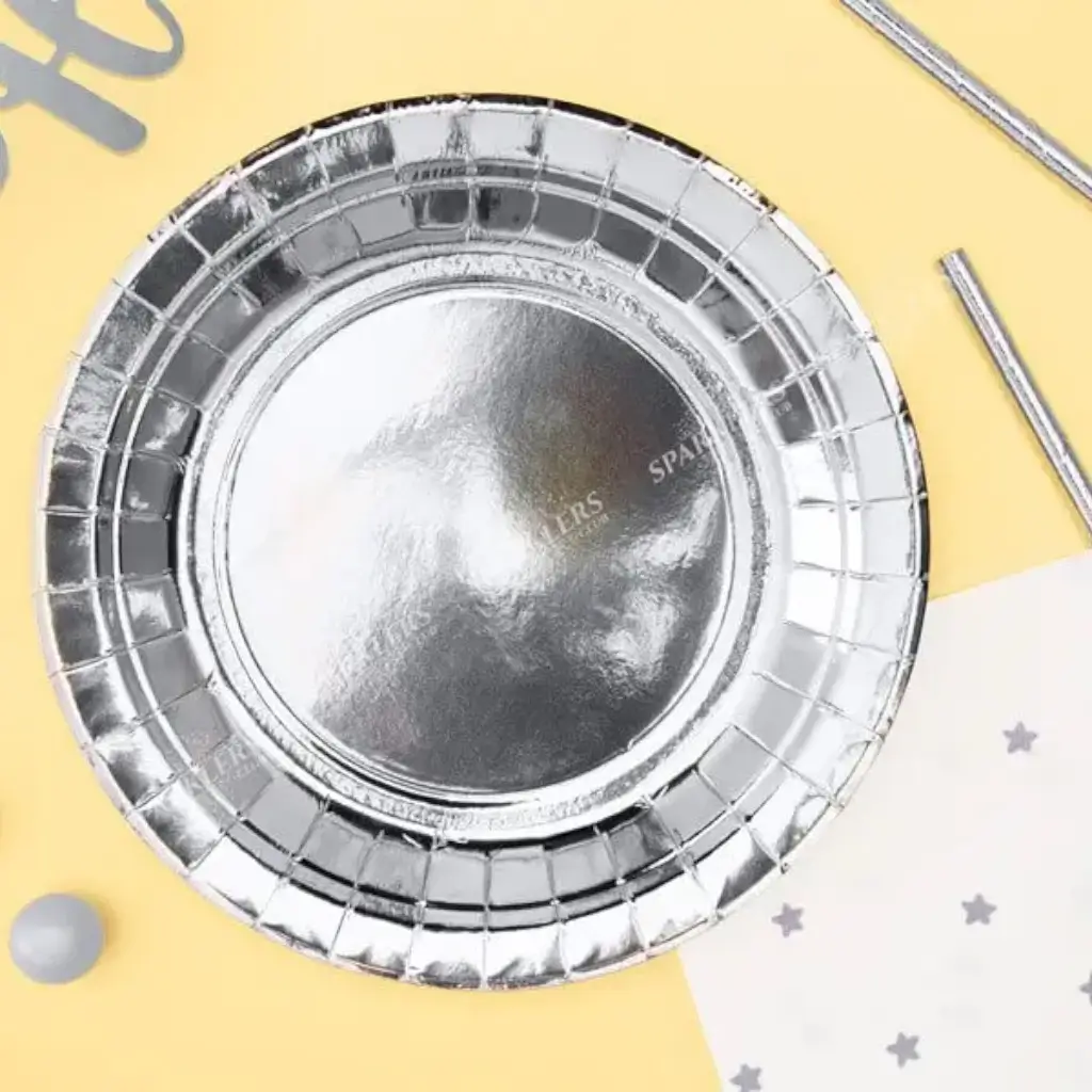 Rund paptallerken sølv ø18cm (sæt med 6 stk.)