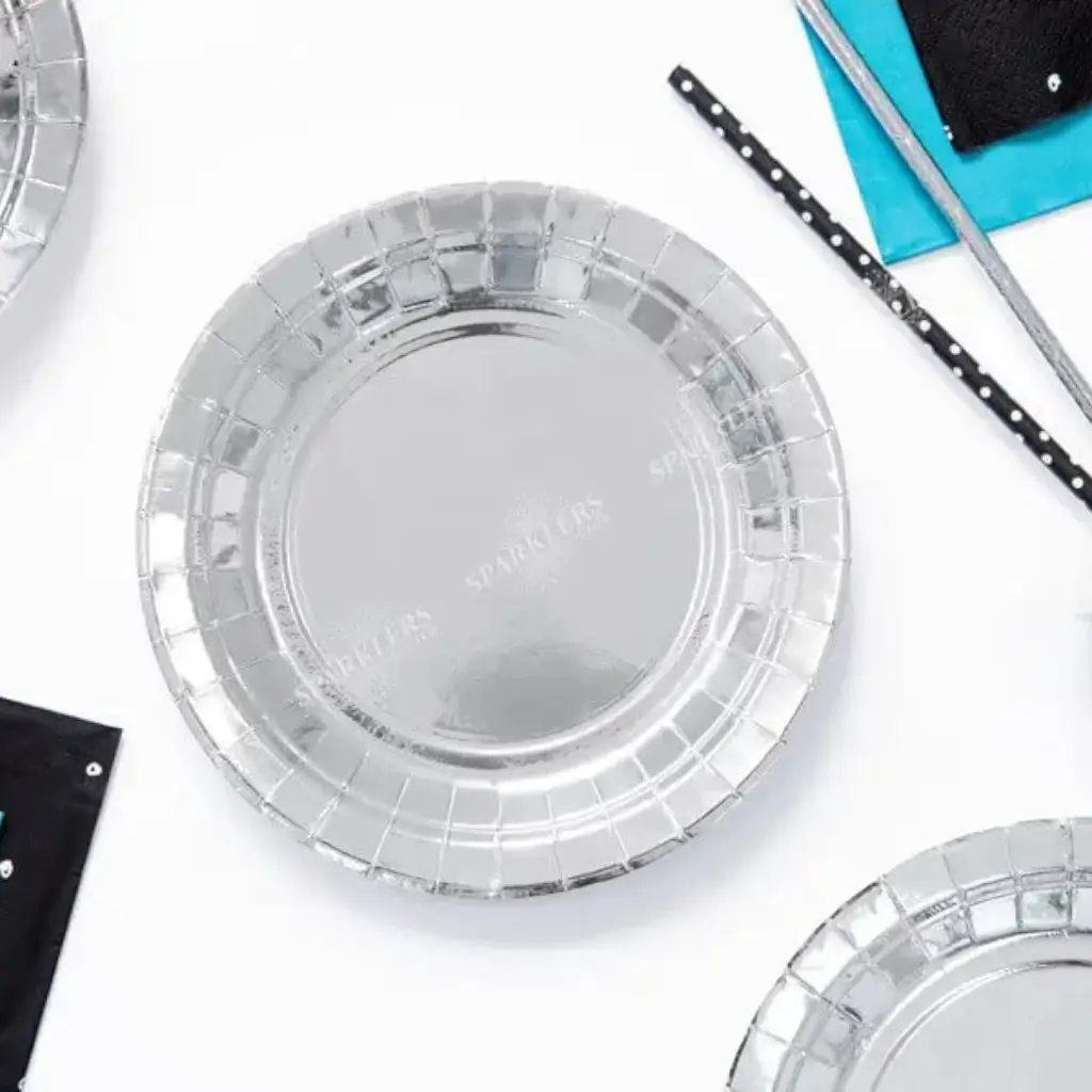 Rund paptallerken sølv ø18cm (sæt med 6 stk.)