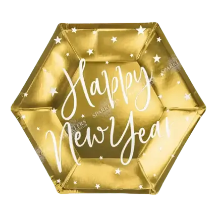 Godt nytår guldpaptallerken (sæt med 6 stk.)