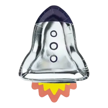 Paptallerken i form af en raket (sæt med 6 stk.)