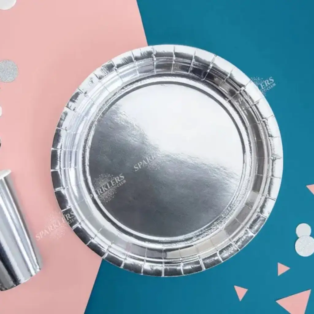 Rund paptallerken sølv ø23cm (sæt med 6 stk.)