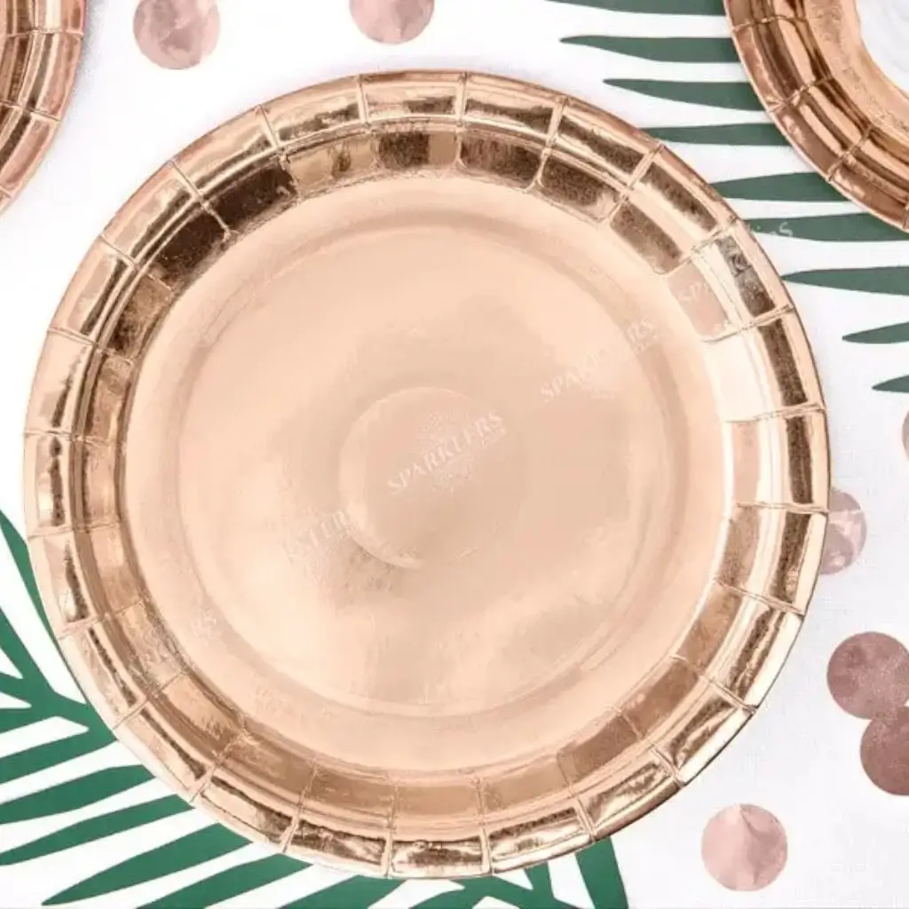 Rund paptallerken rosa guld ø23cm (sæt med 6)