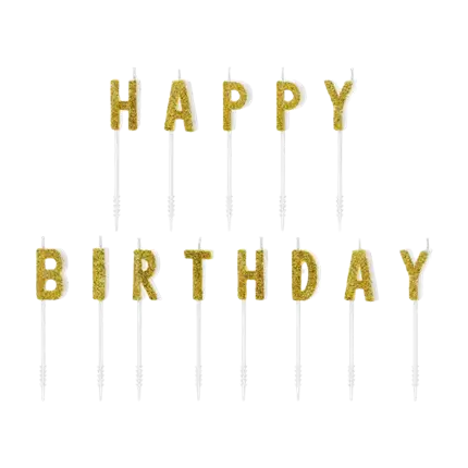 HAPPY BIRTHDAY stearinlys Guld