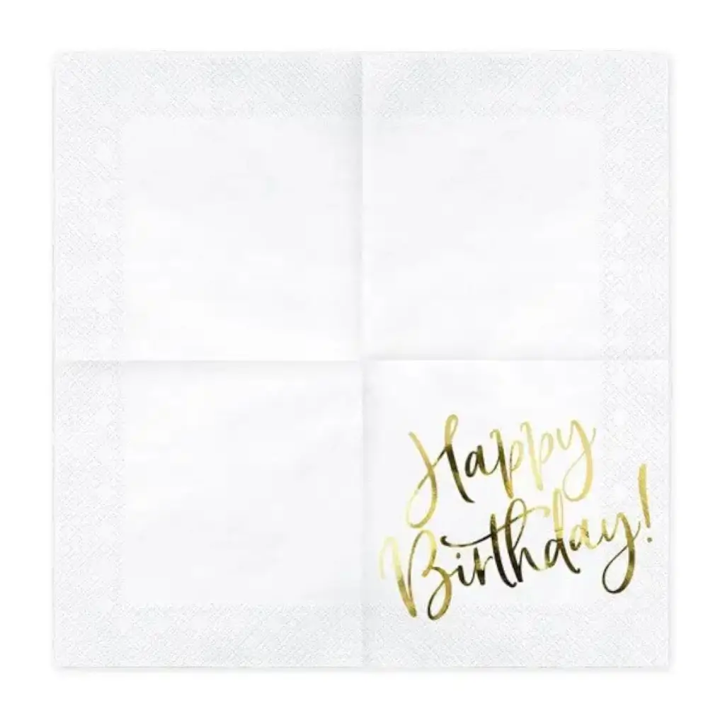 Happy Birthday Gold Papirservietter (sæt med 20)