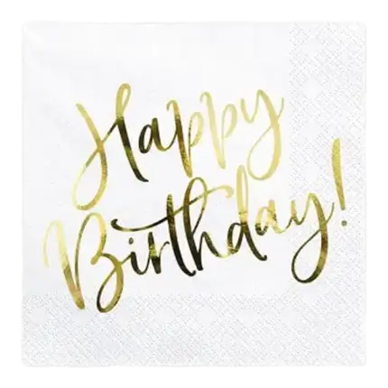 Happy Birthday Gold Papirservietter (sæt med 20)